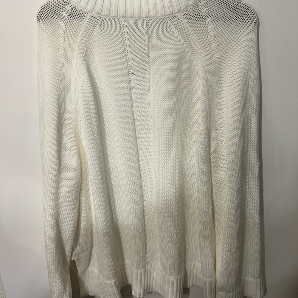 J. Crew Ivory Cream Cotton V-Neck Knot Sweater 2X Ribbed Hem Oversized Cozy - Picture 3 of 3